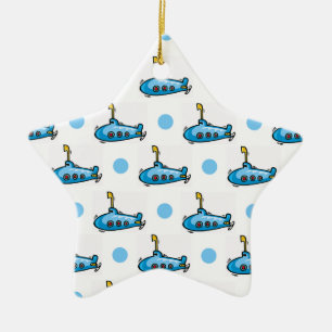 Cute Cartoon Submarine, Baby Blue Polka Dots Ceramic Tree Decoration