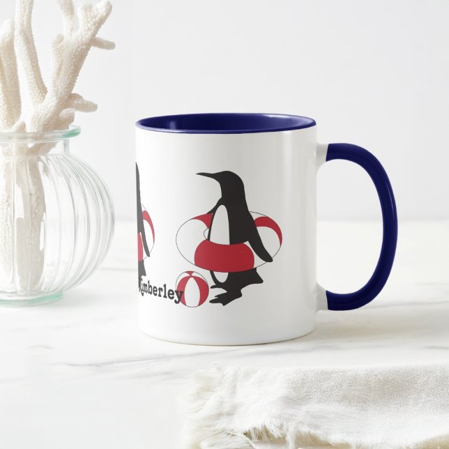 Cute Cartoon Summer Fun Penguin Kids Name Mug (Creator Uploaded)