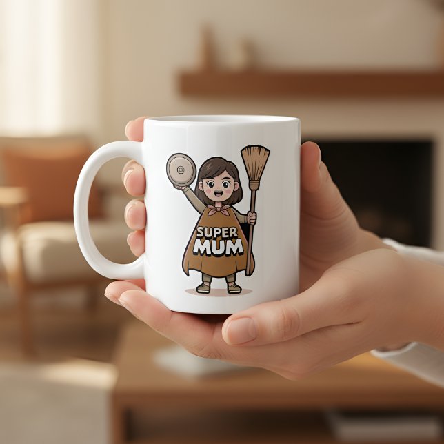 Cute Cartoon Super Mum Personalised Mug (Creator Uploaded)