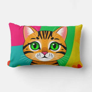 Cute Cartoon Tabby Cat With Big Green Eyes Lumbar Cushion