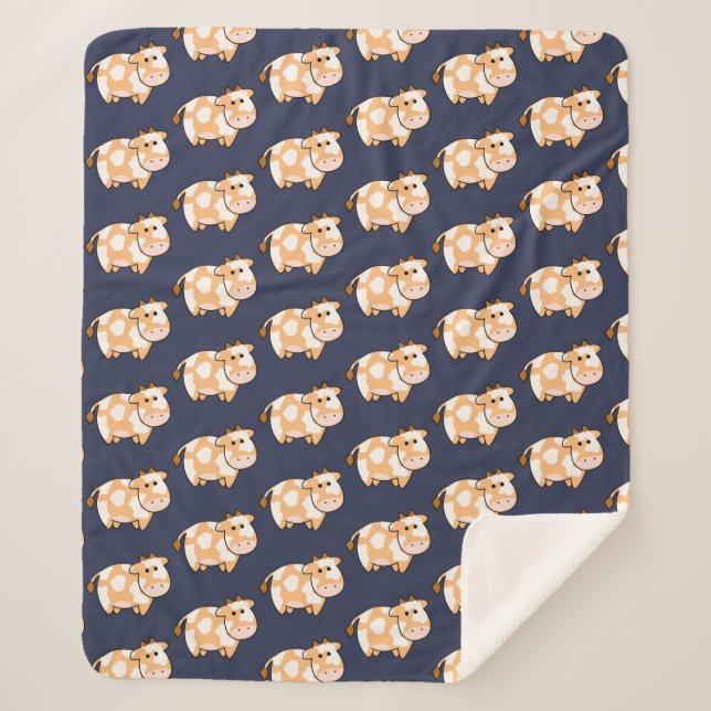 Cute Cartoon Tan Spotted Cow Pattern Sherpa Blanket (Front)