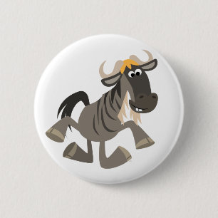 Cute Cartoon Tap Dancing Wildebeest Button Badge