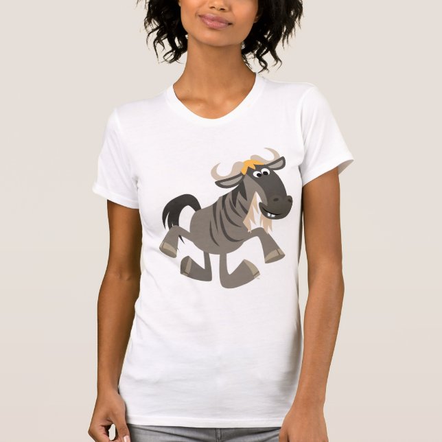 Cute Cartoon Tap Dancing Wildebeest Women T-Shirt (Front)