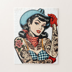 Cute Cartoon Tattoo Cowgirl Jigsaw Puzzle