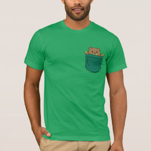 Cute Cartoon Teddy Bear in Pocket T-Shirt