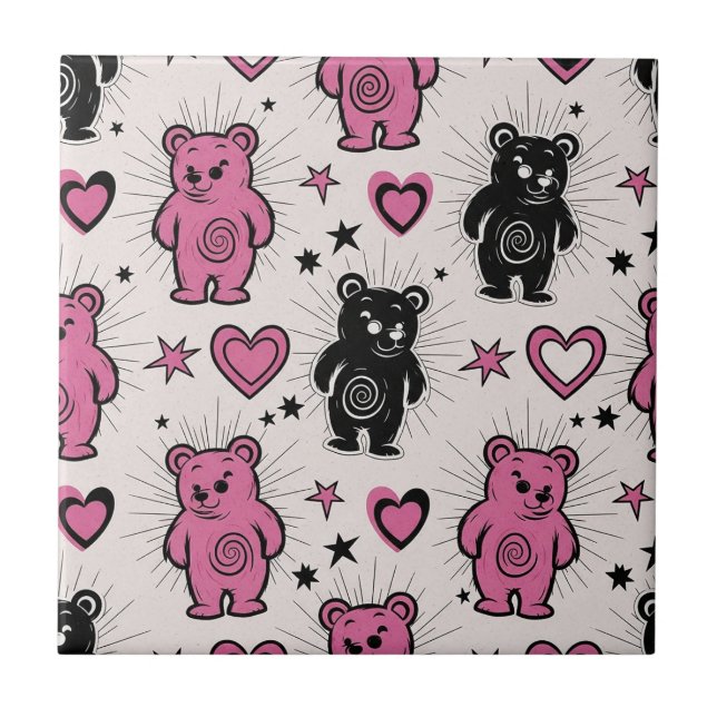 Cute Cartoon Teddy Bear Pattern Tile (Front)