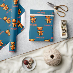 Cute Cartoon Teddy Bear Pun Illustration Wrapping Paper