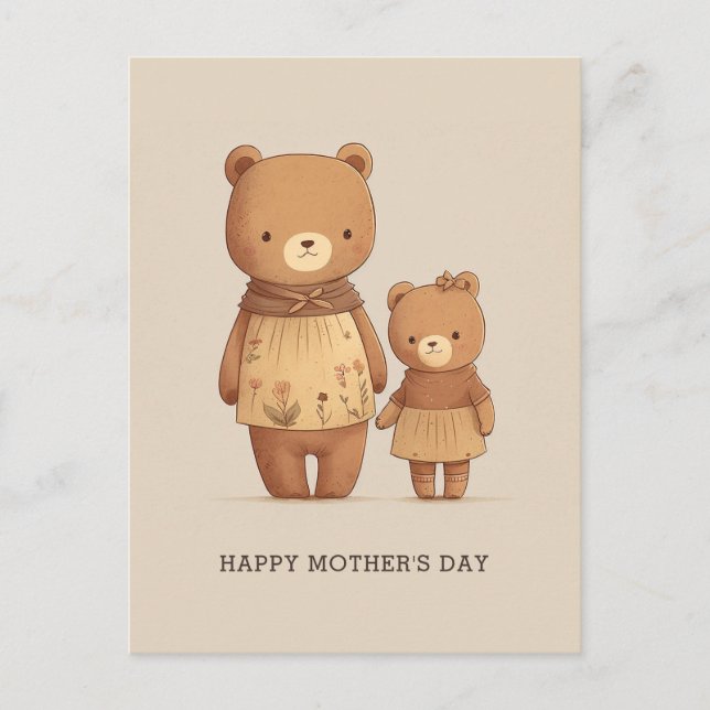 Cute cartoon teddy bears animals. Mathers Day Postcard (Front)