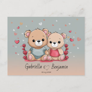 Cute Cartoon Teddy Lovers Heart Valentine’s Day Postcard