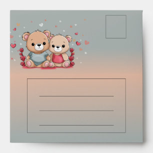 Cute Cartoon Teddy Lovers Hearts Valentine’s Day Envelope