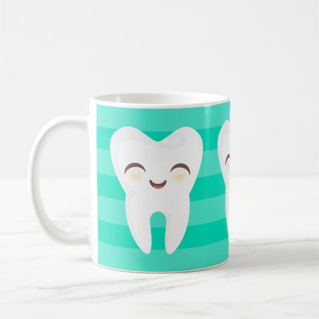 Cute Cartoon Teeth - Teal Stripes Mug (Left)
