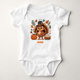 Cute Cartoon Thanksgiving turkey and pumpkin Baby Bodysuit