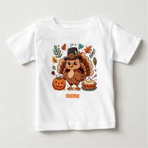 Cute Cartoon Thanksgiving turkey and pumpkin Baby T-Shirt