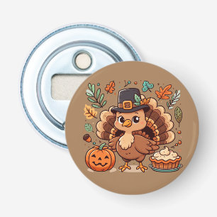 Cute Cartoon Thanksgiving turkey and pumpkin Bottle Opener