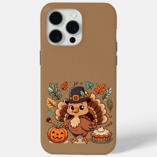 Cute Cartoon Thanksgiving turkey and pumpkin iPhone 15 Pro Max Case