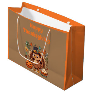 Cute Cartoon Thanksgiving turkey and pumpkin Large Gift Bag