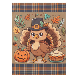 Cute Cartoon Thanksgiving turkey and pumpkin Tablecloth