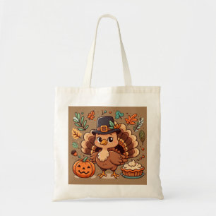 Cute Cartoon Thanksgiving turkey and pumpkin Tote Bag