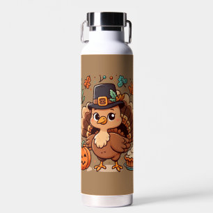 Cute Cartoon Thanksgiving turkey and pumpkin Water Bottle
