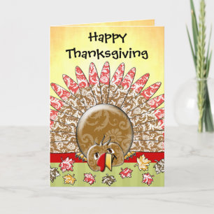 Cute Cartoon Thanksgiving Turkey Holiday Card