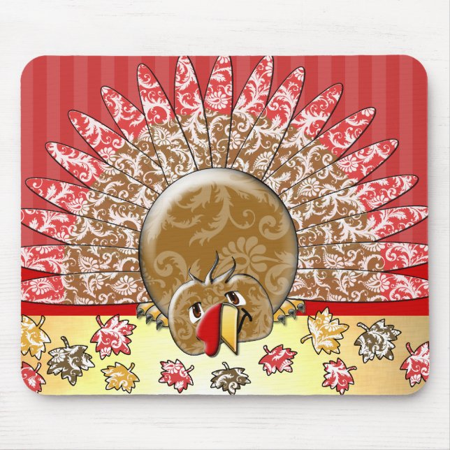 Cute Cartoon Thanksgiving Turkey Mouse Pad (Front)
