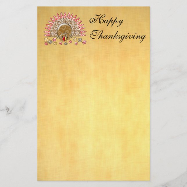 Cute Cartoon Thanksgiving Turkey Stationery (Front)