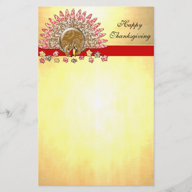 Cute Cartoon Thanksgiving Turkey Stationery (Front)