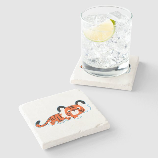 Cute Cartoon Tiger on The Prowl Stone Coaster (Side)