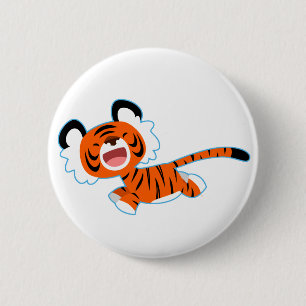 Cute Cartoon Tiger On The Run Button Badge