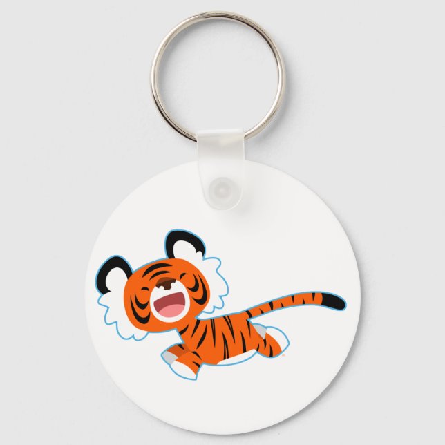Cute Cartoon Tiger On The Run Keychain (Front)