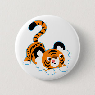 Cute Cartoon Tiger Ready To Play Button Badge