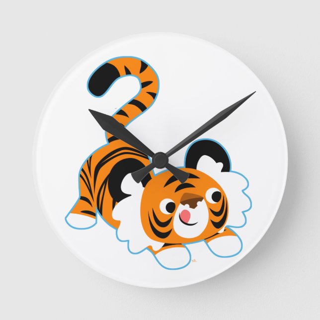 Cute Cartoon Tiger Ready To Play Round Clock (Front)
