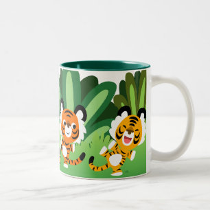 Cute Cartoon Tigers Dancing In The Jungle Mug