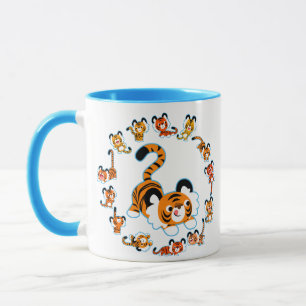 Cute Cartoon Tigers Mandala (Blue) Mug