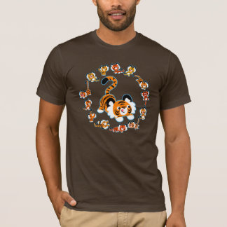 Cute Cartoon Tigers Mandala (Blue) T-Shirt