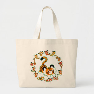 Cute Cartoon Tigers Mandala (green) Jumbo Bag