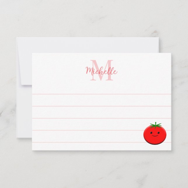 Cute Cartoon Tomato Custom Lined Monogram Card (Front)