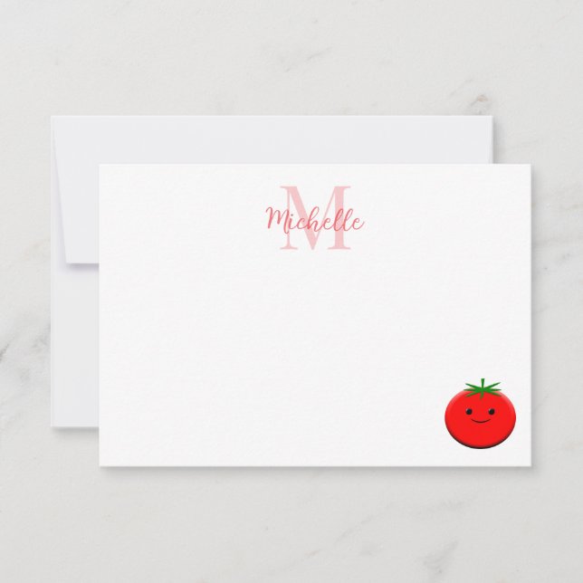 Cute Cartoon Tomato Custom Monogram Card (Front)