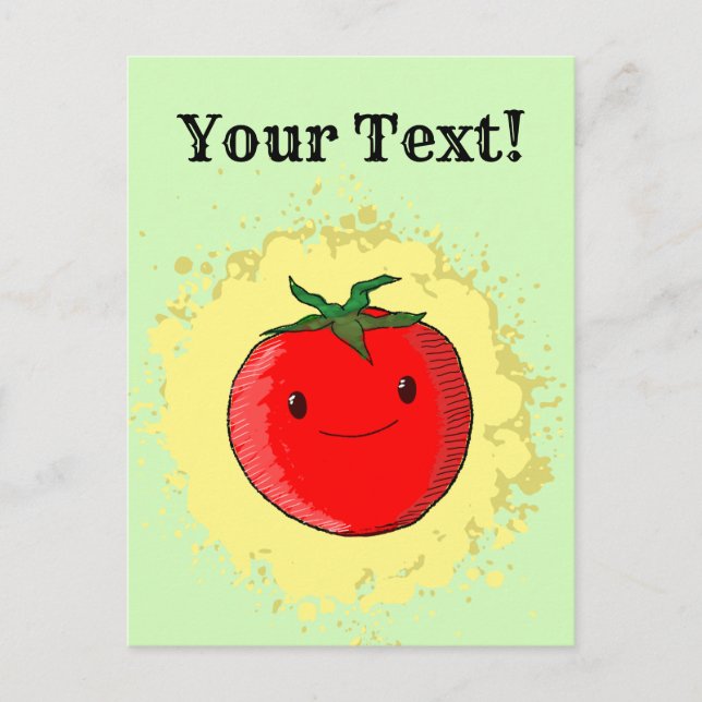 Cute Cartoon Tomato Green Paint Splash Postcard (Front)