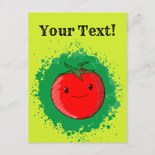 Cute Cartoon Tomato Green Paint Splash Postcard