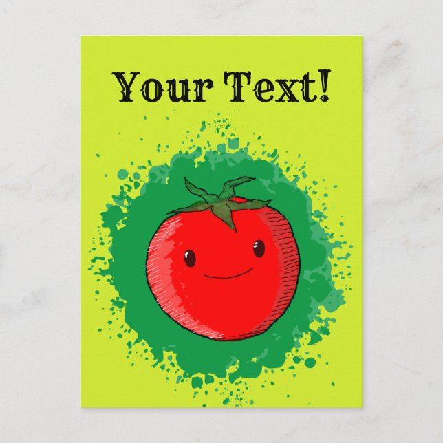 Cute Cartoon Tomato Green Paint Splash Postcard (Front)