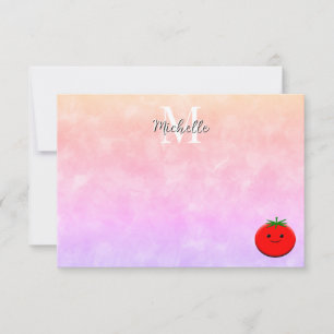 Cute Cartoon Tomato Watercolor Custom Monogram Card