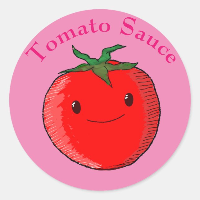 Cute Cartoon Tomato With Pink Text Classic Round Sticker (Front)