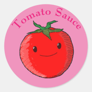 Cute Cartoon Tomato With Pink Text Classic Round Sticker