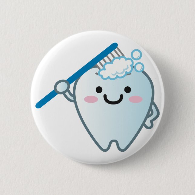 Cute Cartoon Tooth Brushing with Toothbrush 6 Cm Round Badge (Front)
