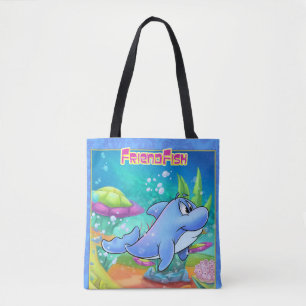Cute cartoon tote bag with cartoon dolphin
