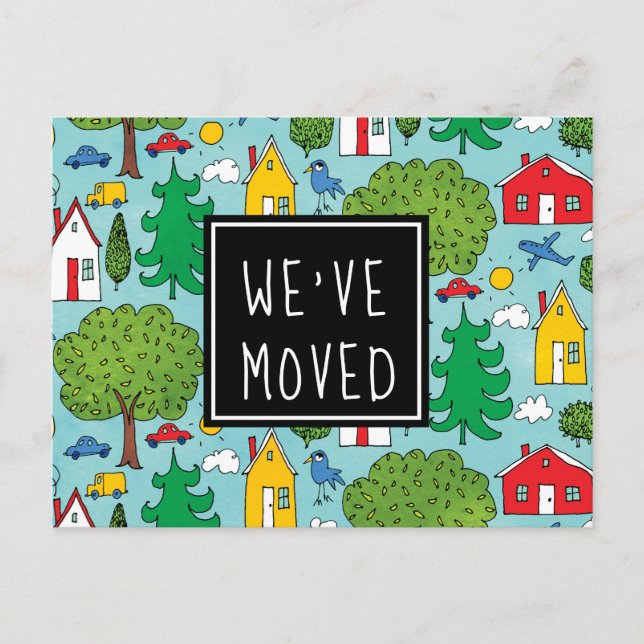 Cute Cartoon Town We've Moved New Address Moving Announcement Postcard (Front)