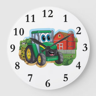 Cute Cartoon Tractor Large Clock