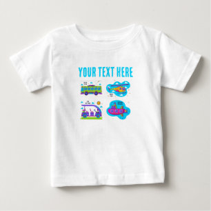 Cute Cartoon Transport Adventure Custom Name Baby T-Shirt