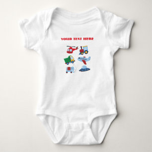 Cute Cartoon Transport Custom Name Baby T-Shirt Bodysuit